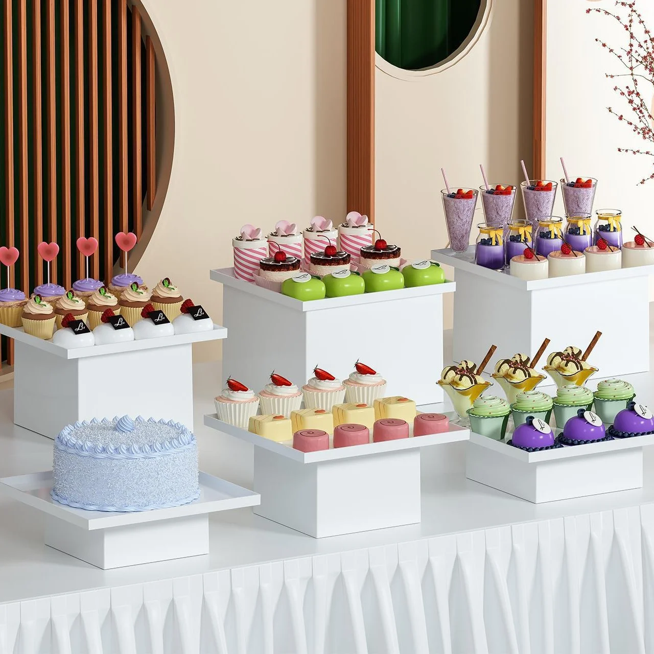 4 Stück/5 Stück weiße Acrylwürfel als Hochzeitsständer, Lebensmittel-Präsentationsständer, Kuchen- und Desserttisch, Hochzeitsdekoration. – Detail 3
