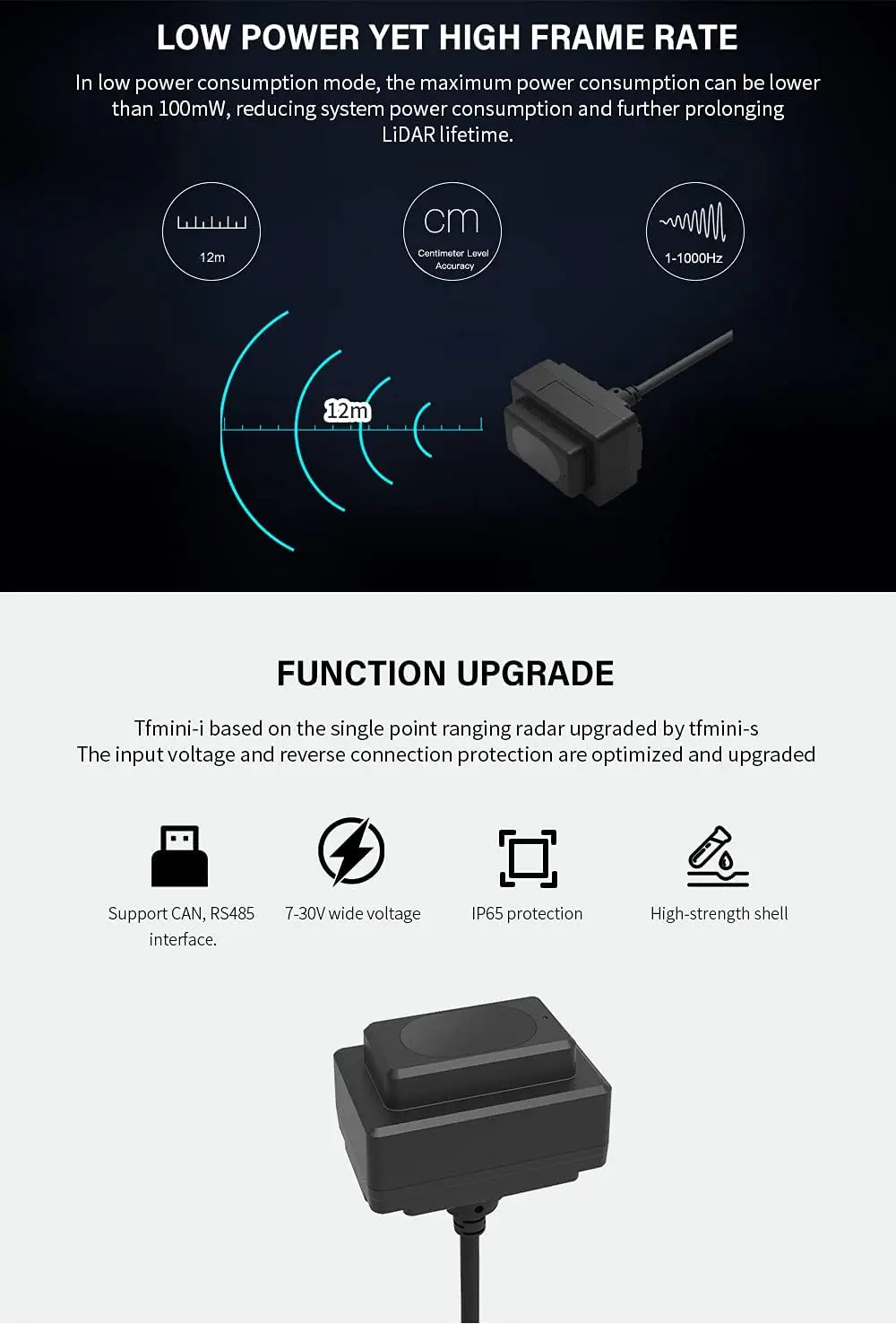 RS485 Version Lidar Sensor 0.1-8m Range Distance Single-Point Ranging Finder Module Optical Sensors
