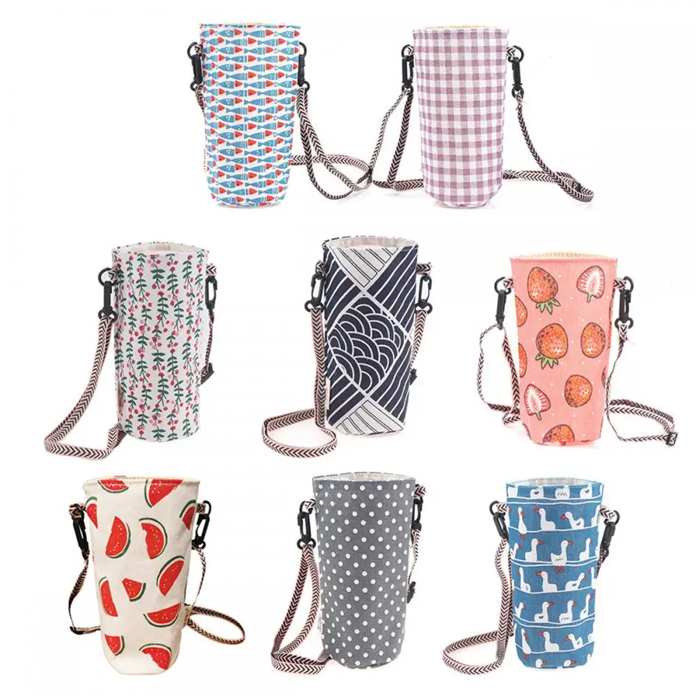 1PC Fashionable Water Bottle Holder Cup Set Storage Bag Cotton Linen Canva Water Cup Bag Portable Lanyard Coffee Accessories