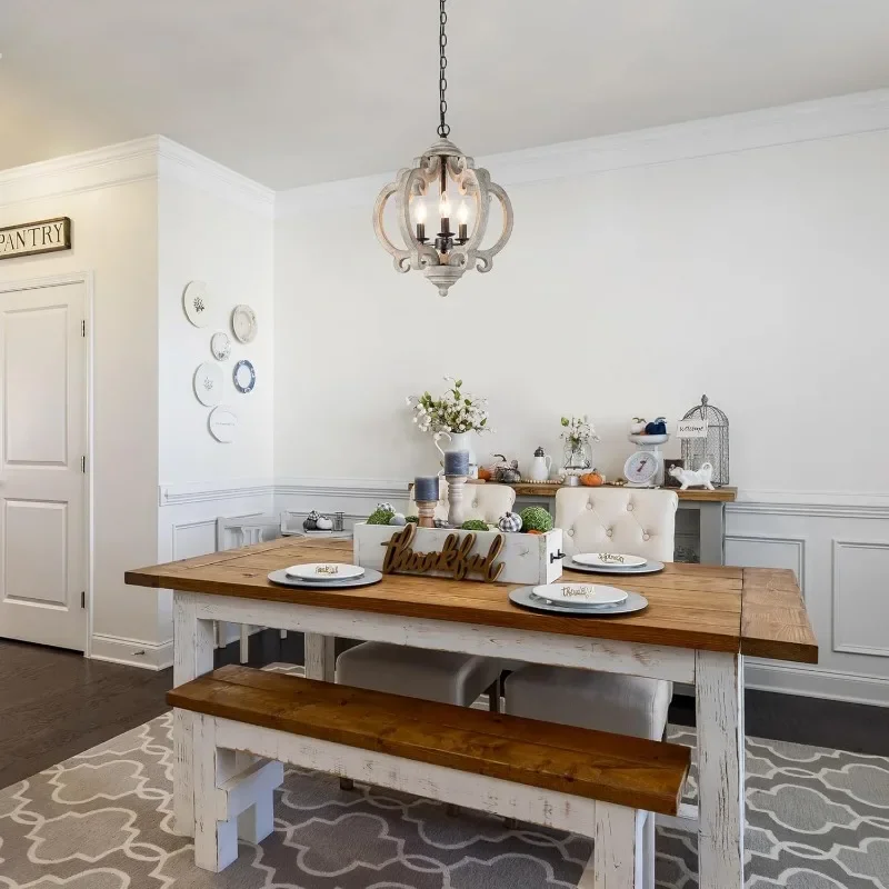 Vintage old dimmable chandelier with candlestick base living room, kitchen wood chandelier