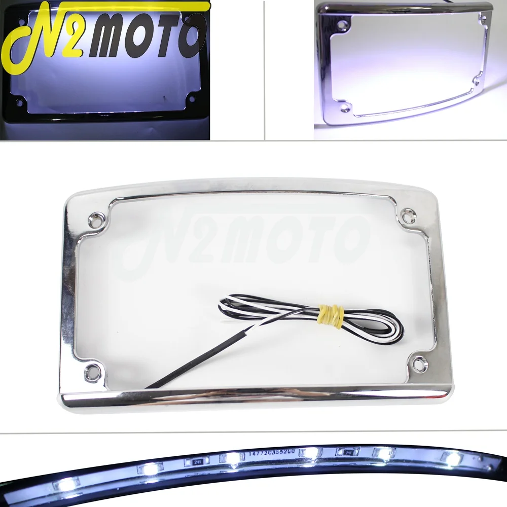 Aluminum Motorcycle Chrome 6pcs LED Curved Licence Plate Frame Numbers Plates Protector Cover Holder For Moto 7-3/16