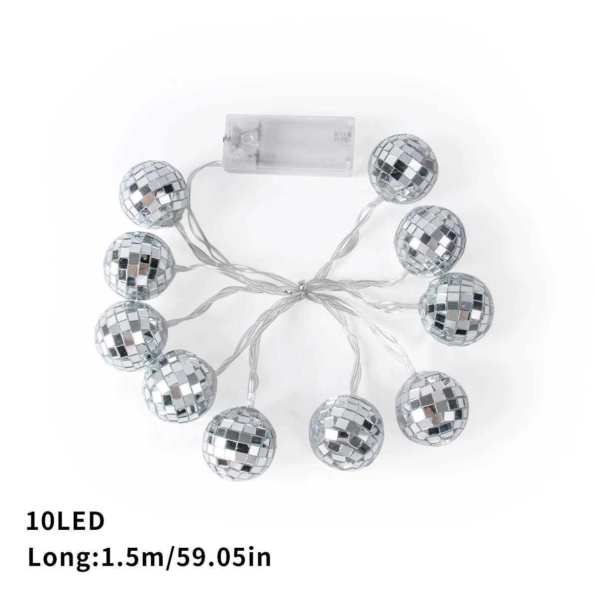 1.5 متر LED كرة مرآة سلسلة ضوء بطارية تعمل الفضة ديسكو الكرة ضوء 70s 80s ديسكو حفلة حلي معلقة ديكور الغرفة #6