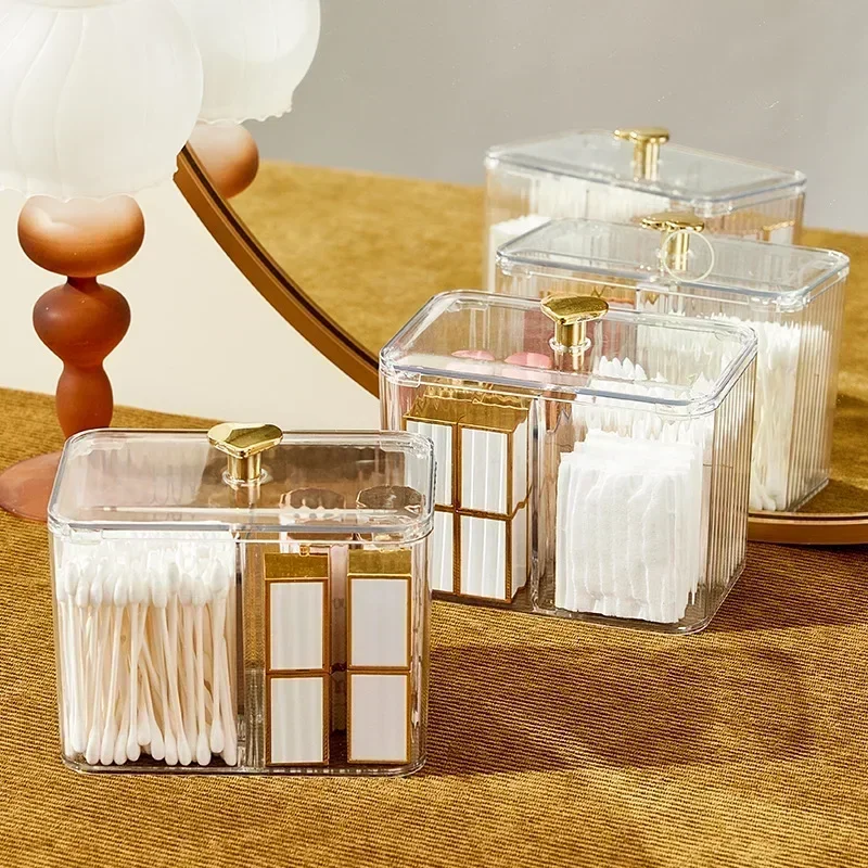 Cotton Swab Holder Cotton Pad Holder with 3 Compartments Bathroom Vanity Storage Box Makeup Organizer Cosmetic Organizer