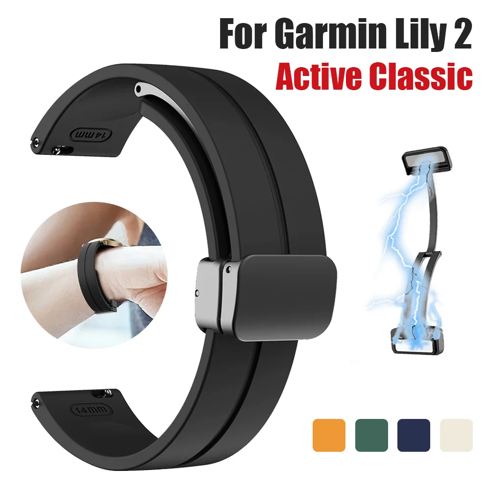 Lady QuickFit Silikon-Magnetarmband für Garmin Lily 2 Smartwatch, Ersatz-Uhrenarmbänder für Garmin Lily 2 Active Classic