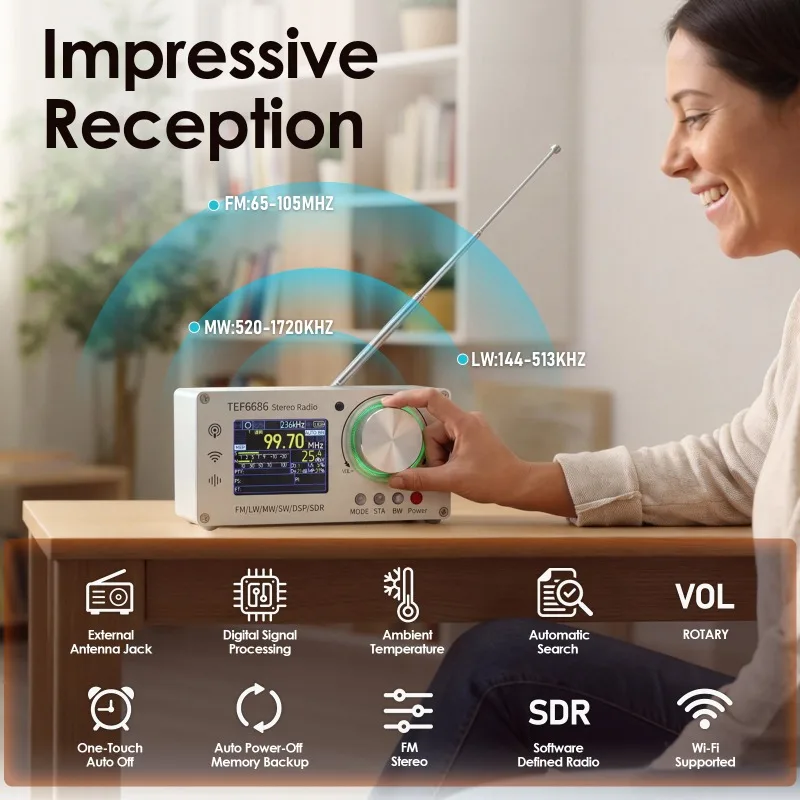 Amateur Radio Receiver TEF6686 DSP Digital Tuner Multi Band Global Broadcast Radio Aluminum Alloy Housing view 4