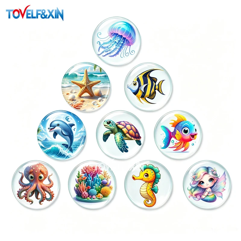 10 cabochons en verre sur le thème de la mer, en forme de méduse, étoile de mer, dauphin, hippocampe, sirène, pour la décoration artisanale DIY