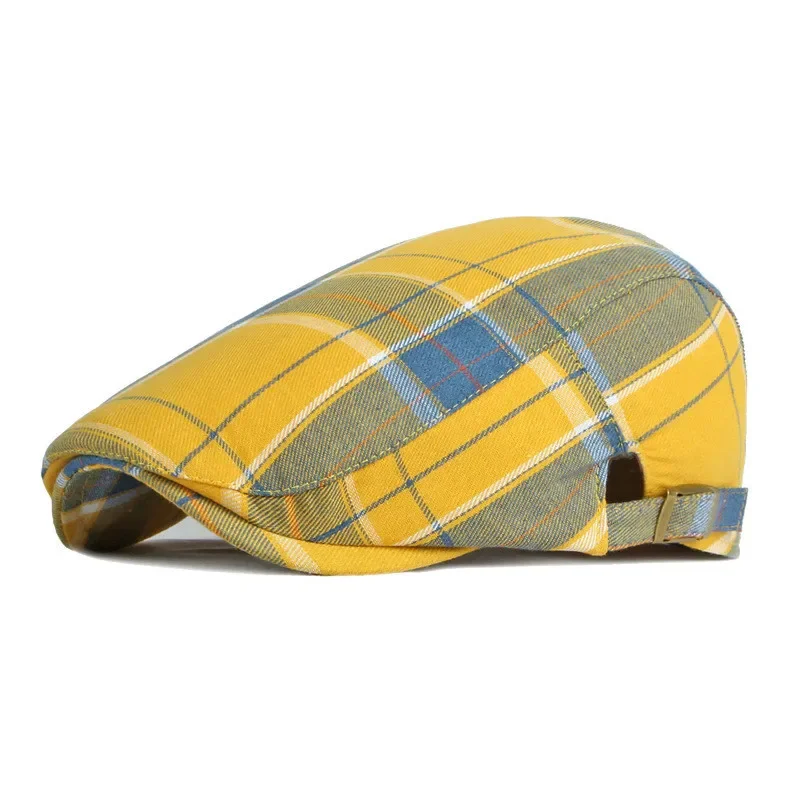 Spring and Summer Polyester Plaid Newsboy Caps Men Flat Peaked Cap Women Painter Beret Hats
