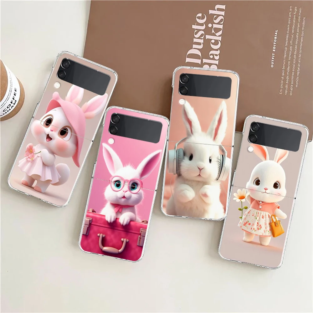 

A Cute Rabbit With A Purple Hat Hard PC Phone Case For Samsung Galaxy Z Flip 4 5 6 Black Cover For Galaxy Z Flip 3 Foldable Case