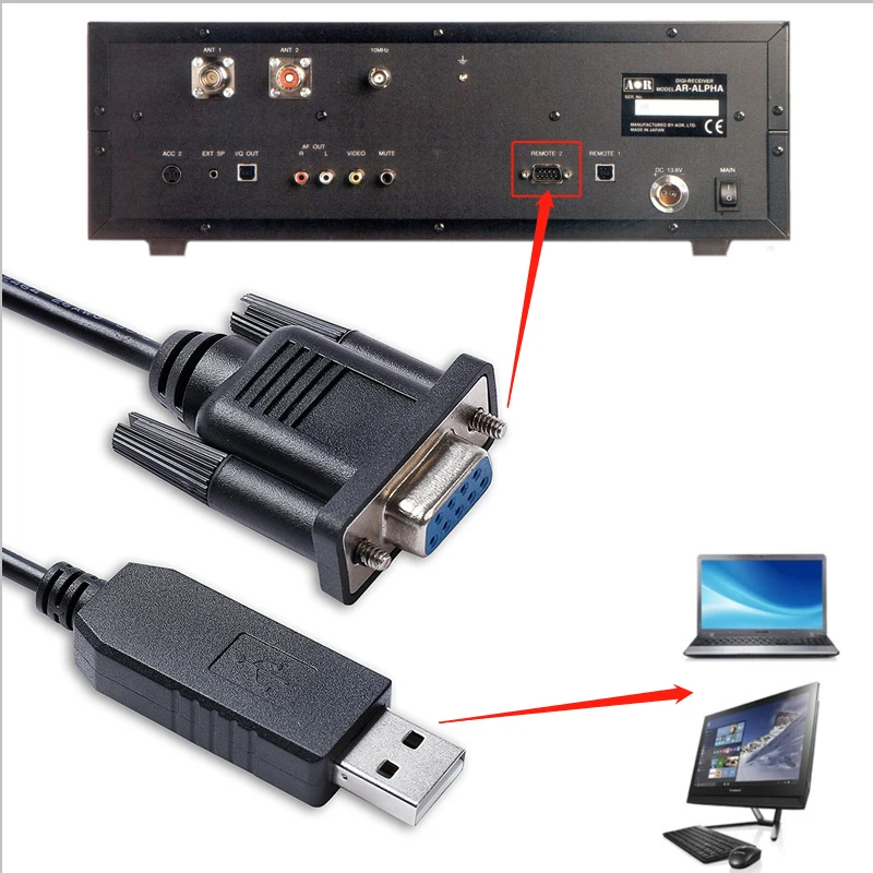 

Silicon Labs CP2102 USB RS232 Serial to D-sub 9 Pin DB9 Female Cable for Connecting AOR Alpha Receiver to PC