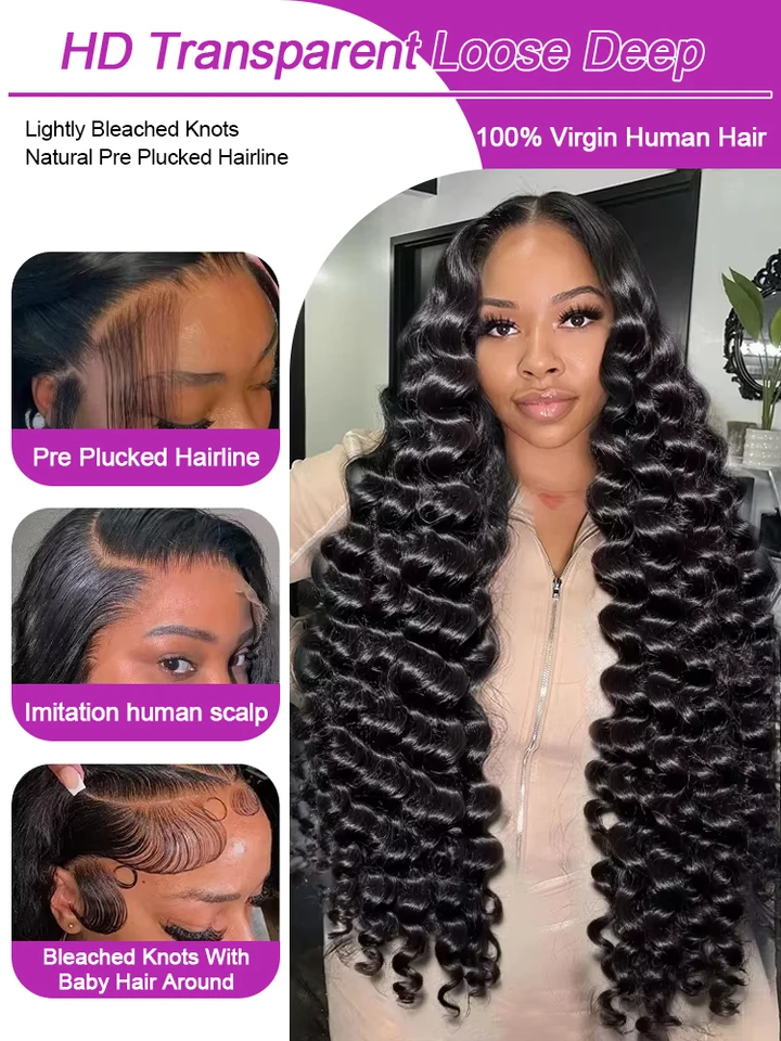 Peluca de cabello humano 100% brasileño Remy, con encaje frontal 13x6 HD de 30 a 40 pulgadas, rizo suelto, onda profunda, 360 frontal de encaje 13x4 2