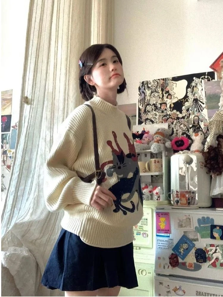 فضفاضة تناسب جولة Ne Long Sve المرأة تريكو الشتاء تصميم جديد كسول Sle مريحة الدافئة Faionable عارضة أعلى #3