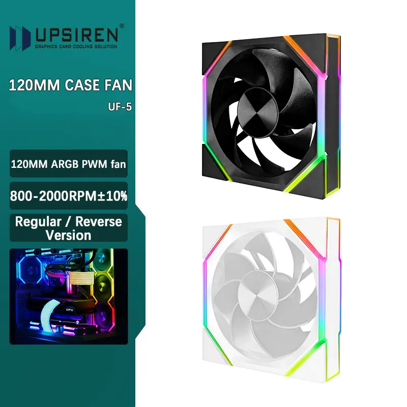 UPSIREN UF-5 120mm chassis fan Motherboard lighting synchronization/5V 3PIN ARGB+PWM Case fans Reqular/Reverse version optiona