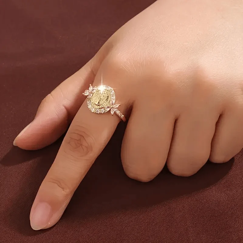 خاتم مريم العذراء الأنيق باللون الذهبي مع زركونيا صناعية - مثالي للملابس غير الرسمية والمناسبات الخاصة #3