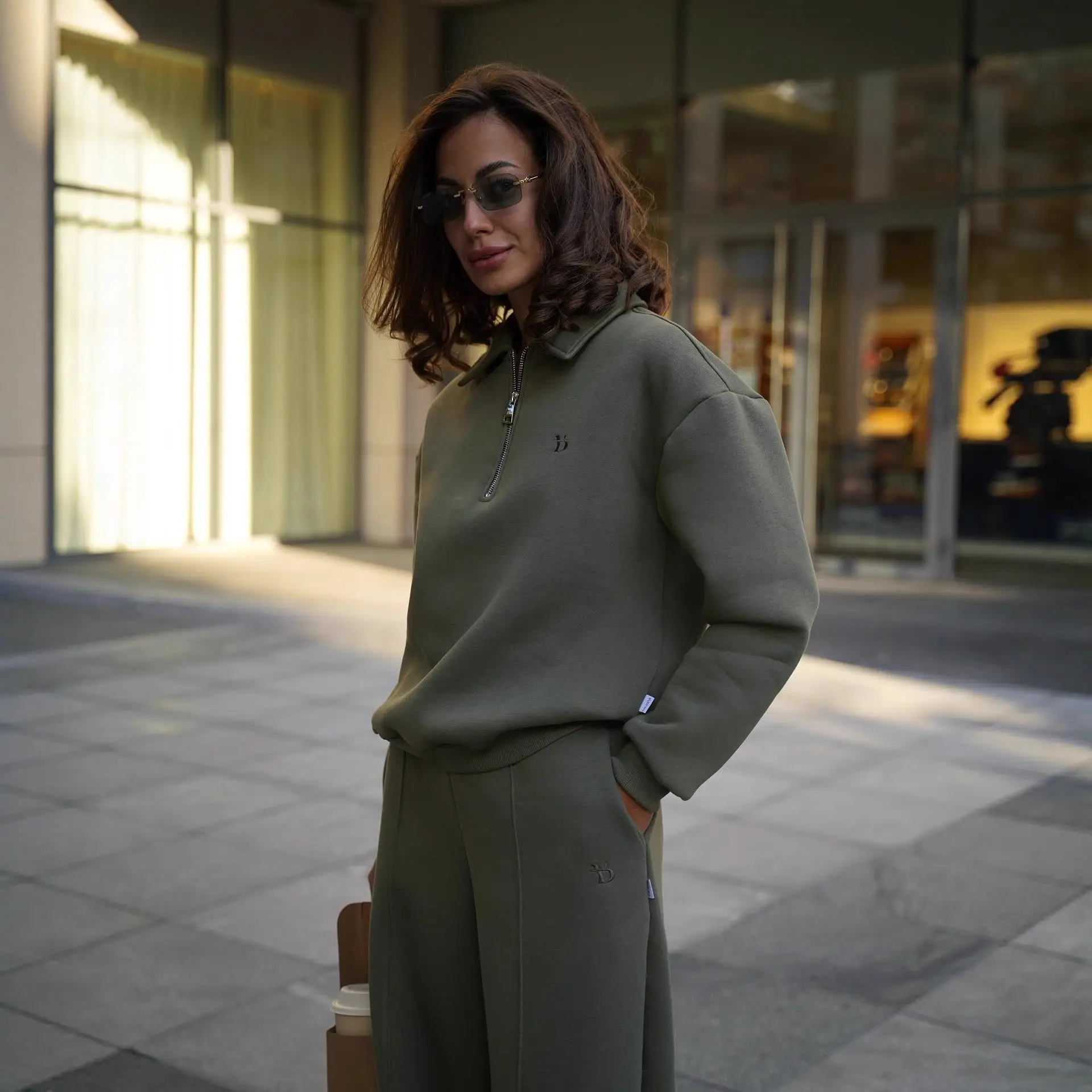 

Loose Fce Lined Wide Leg Pants Ne Set een Zipper Sweatirt Women High Waist Casual Trousers Korean Sle