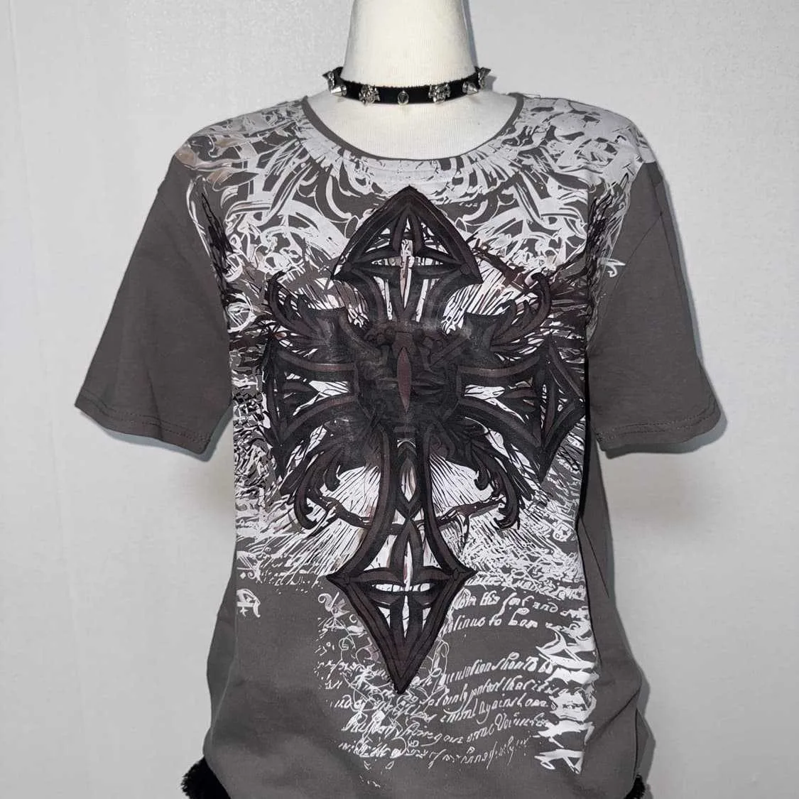 New dark style T-shirt for men and women, cross-border wholesale from Europe and America, new street cross pattern printed short