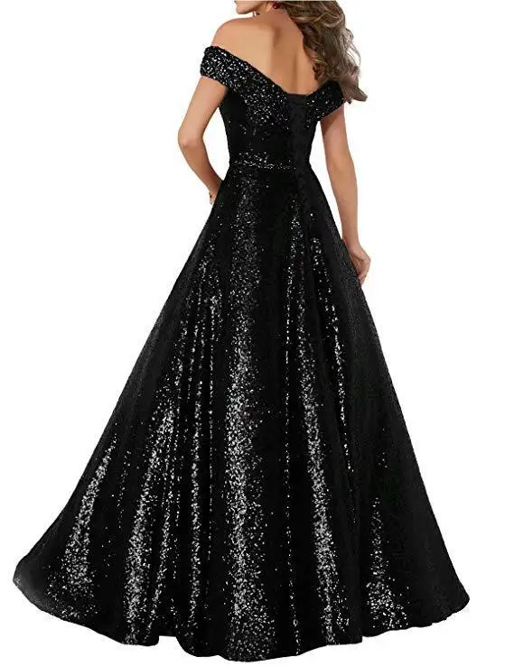 Charmingbridal A-line Sparkle Long Evening Gowns Off The Shoulder Formal Prom Dresses for Women Wedding Party Dresses Maternity