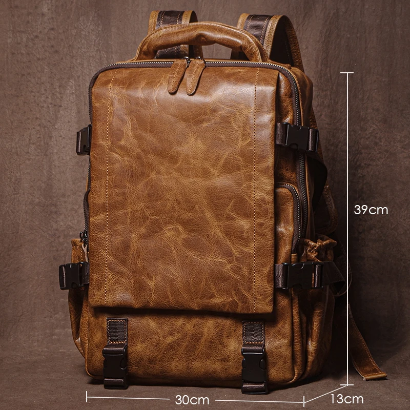 

Retro Distressed Oil Wax Leather Backpack Men's Genuine Business Travel First Layer Cowhide Leisure Commute Computer Bag