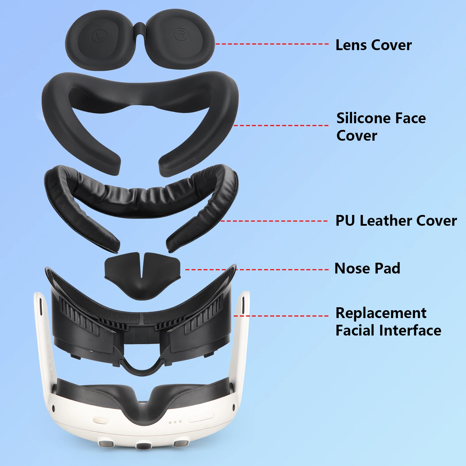 GOMRVR-Capa Facial Alargada para Meta Quest 3 VR Headset, Almofada De Couro PU, Máscara De Substituição Da Interface Facial, Acessórios VR