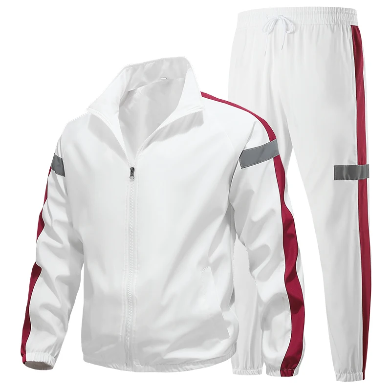 

Cross border new autumn and winter set men's plus size men's cardigan sports and leisure set reflective strip two-piece set pant