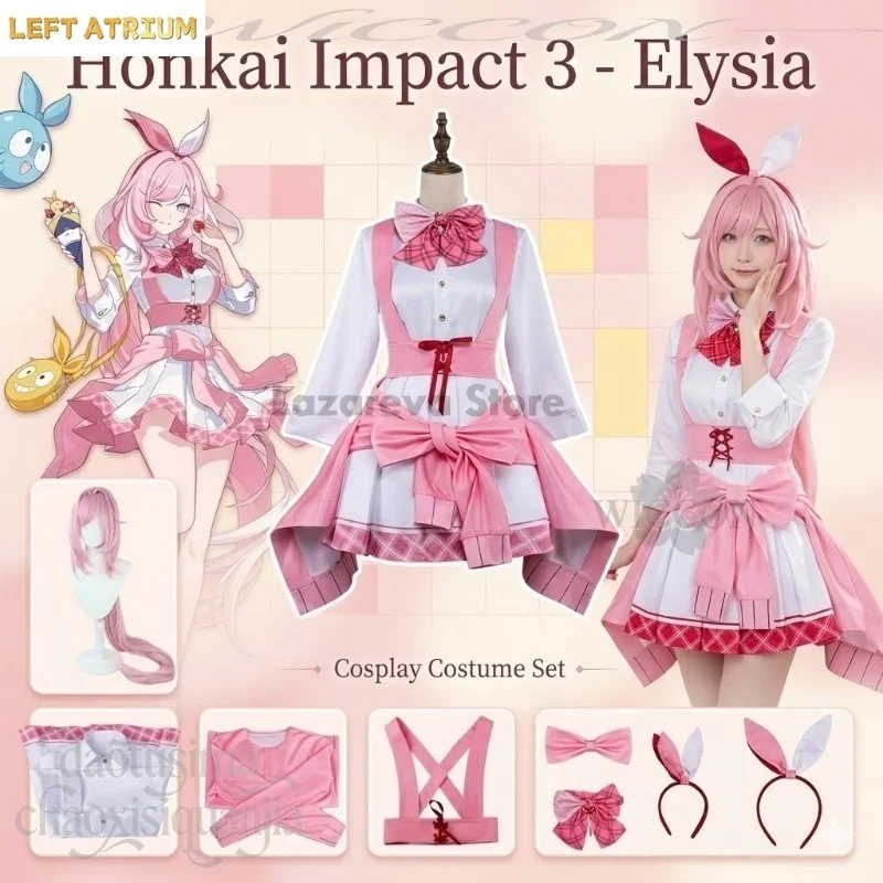 

Anime Game Honkai Impact 3 Crossover Cosplay Elysia New Outfit Pink Kawaii Maid Uniform Jirai Kei Styles Mini Dress Halloween