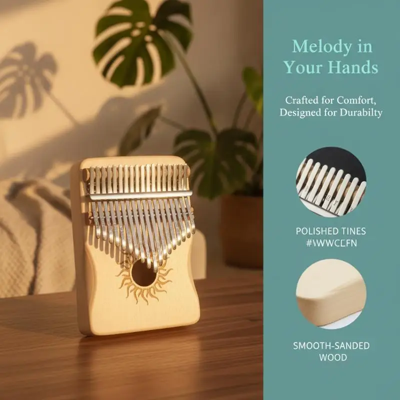 17 Key Solid Wood Thumb Piano Portable Kalimba No Experience Needed Instrument for Beginners Kids Adults Festival Gift