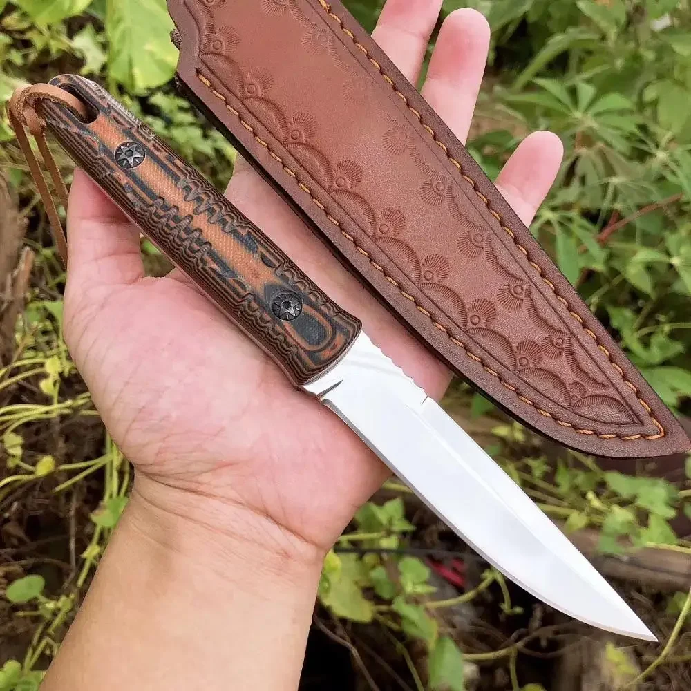 Handmade Camping Hunting Straight Collection Knives Steel +Wood Handle Rescue Outdoor Knife With Leather Sheath EDC Tool