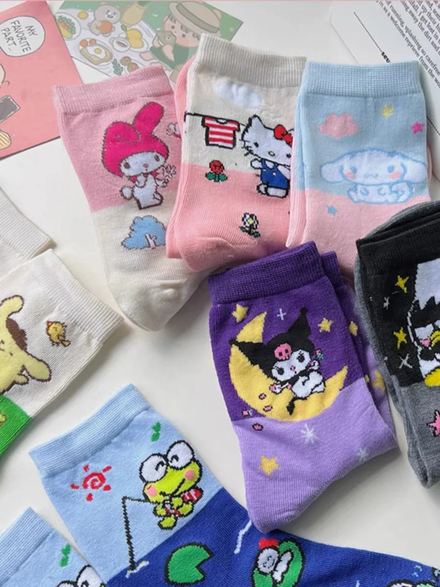 New Kawaii Sanrio Socks Hello Kittys Kuromi Cartoon Anime Short Socks Cotton Soft Breathable Spring Autumn Winter Girls Gift Y2K