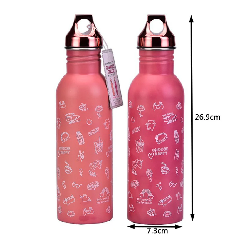 Single-layer Stainless Steel Sports Water Bottle Temperature-sensitive Colour-changing Water Cup Colour Change When Cold