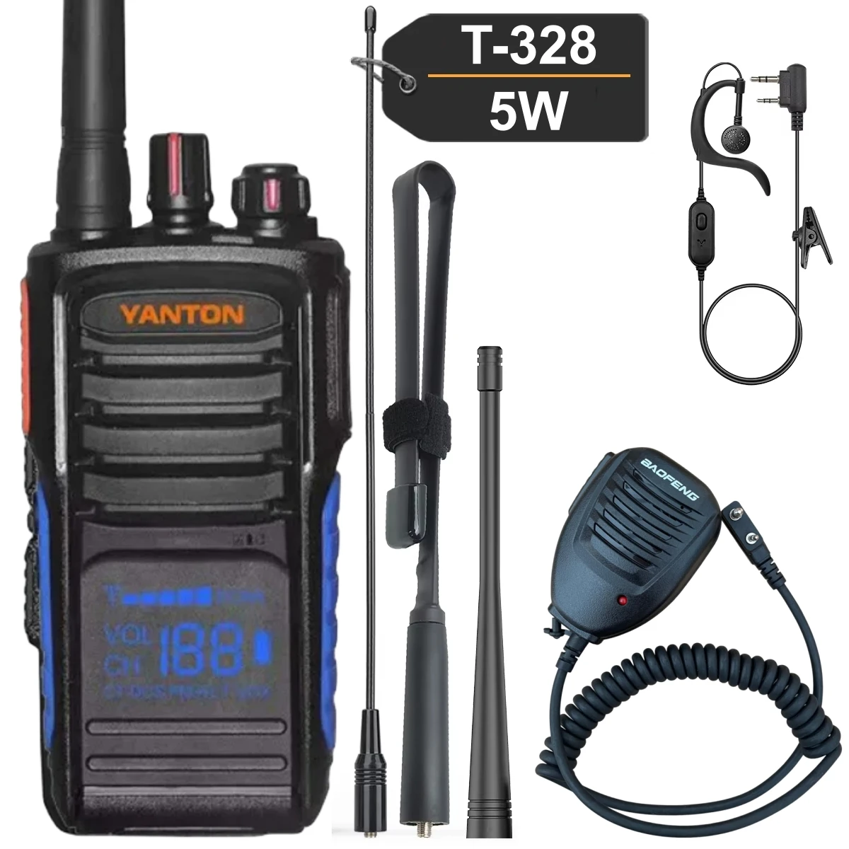 يانتون T-328 5 واط راديو طويل المدى أجهزة اتصال لاسلكية 199Ch Uhf 400-470 ميجا هرتز Ctcss/Dcs Vox Camping Pmr446 راديو الاتصالات
