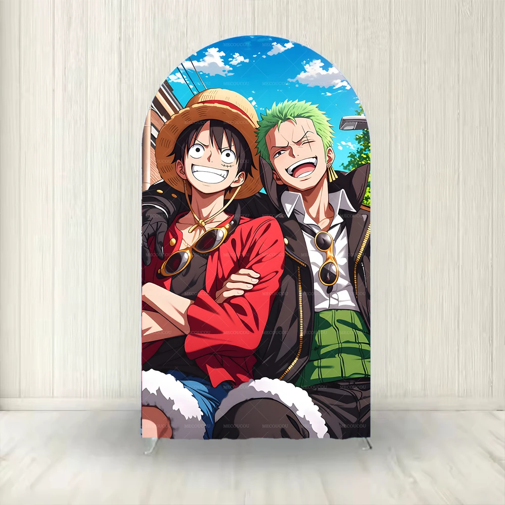 One Piece Arch Backdrop Cover Happy Birthday Party Elastic Monkey Luffy Boys Birthday Baby Shower Custom Decoration Photo Props