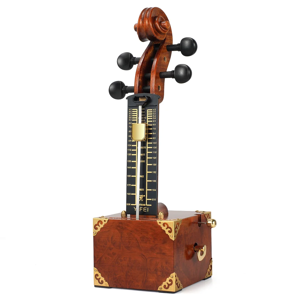 

Handcrafted Solid Wood Mechanical Metronome Violin-Inspired Design with Gold Accents, Movement & Luxe Violin-Maker Finish