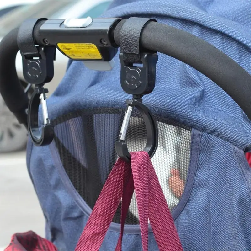 M5TC 2 Pcs Baby Stroller Hooks Clips 360 Degree Rotate Bag Hanger Adjustable Stroller Accessories High Load-bearing