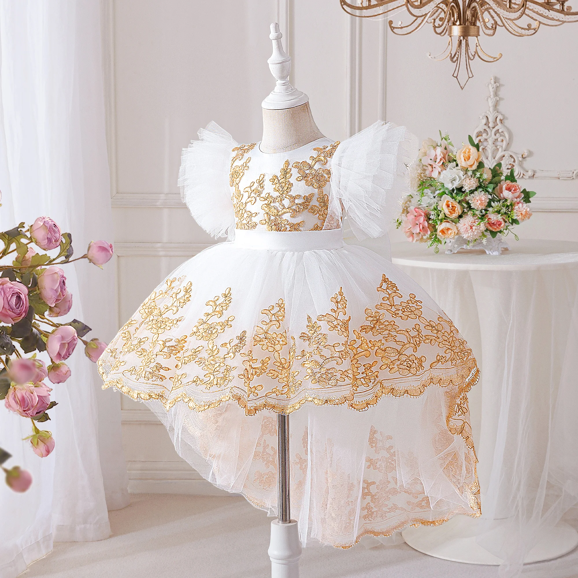 Kleinkind Taufkleid Baby Mädchen Kleid Elegantes Tüll-Kleid für 1. Geburtstag Hochzeit Prinzessin Abendkleider Mädchen Brautjungfern Abschlussball Kostüm – Detail 3