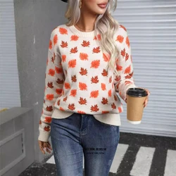 Winter Clothing New Maple Leaf Christmas Round Neck Popular Sweater Knitted Sweater Base Sweater