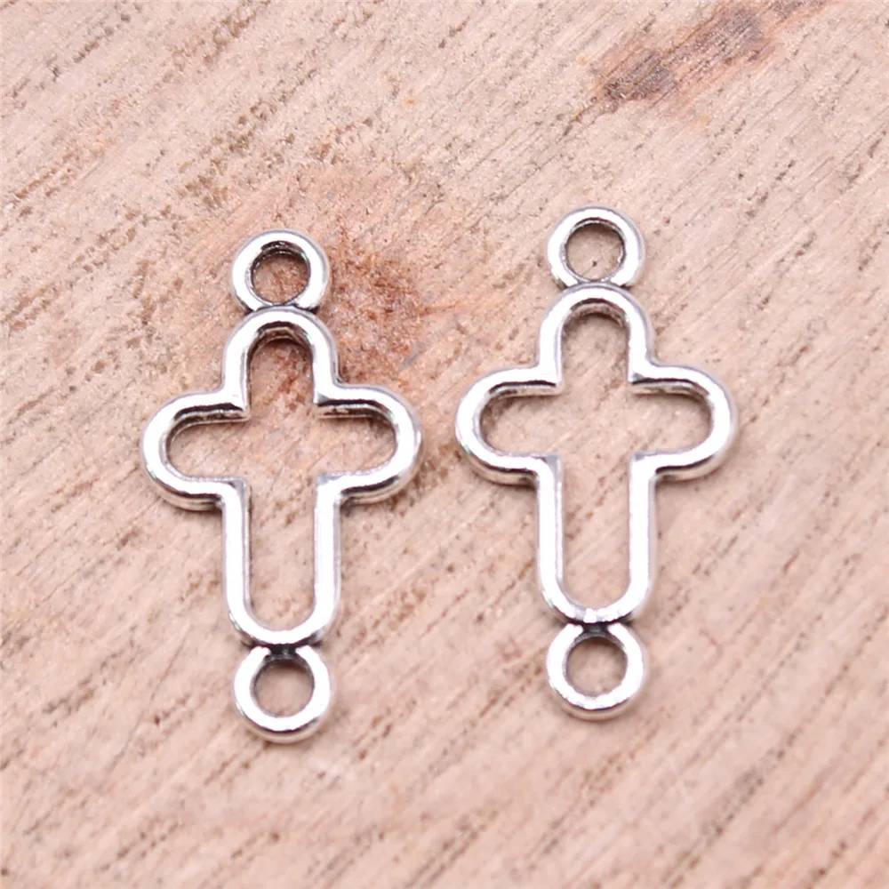 40Pcs/Lot 20x11mm Hollow Cross Connector Charms For DIY Jewelry Making Antique Silver Color Zinc Alloy Charms