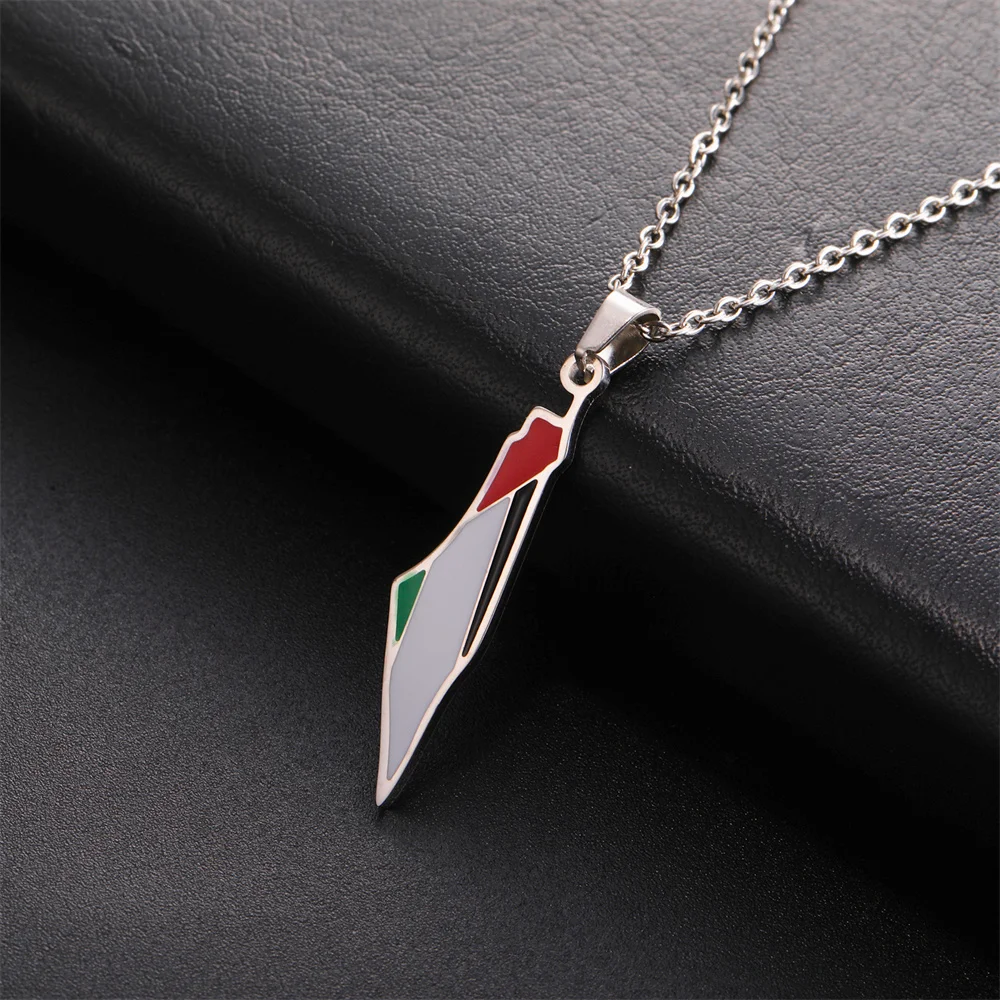 My Shape Palestine Flag Map Keychains Necklace Earrings Bracelet Country Map Keyring Stainless Steel Jewelry Set Wholesale Gifts - view 2