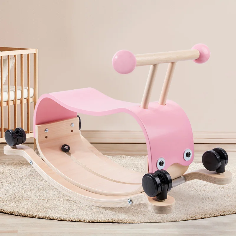 Custom Children Wooden Baby Walker Rocking Horse Riding Bike Educational Balance Playing Learning Rocker Toys For Toddlers