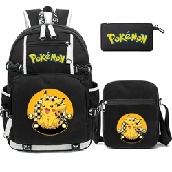 3Pcs/set Bandai Anime Backpack Pokemon Pikachu School Bag for Kid Bookbag Print Backpack Student Cartoon Bagpack Children Gift