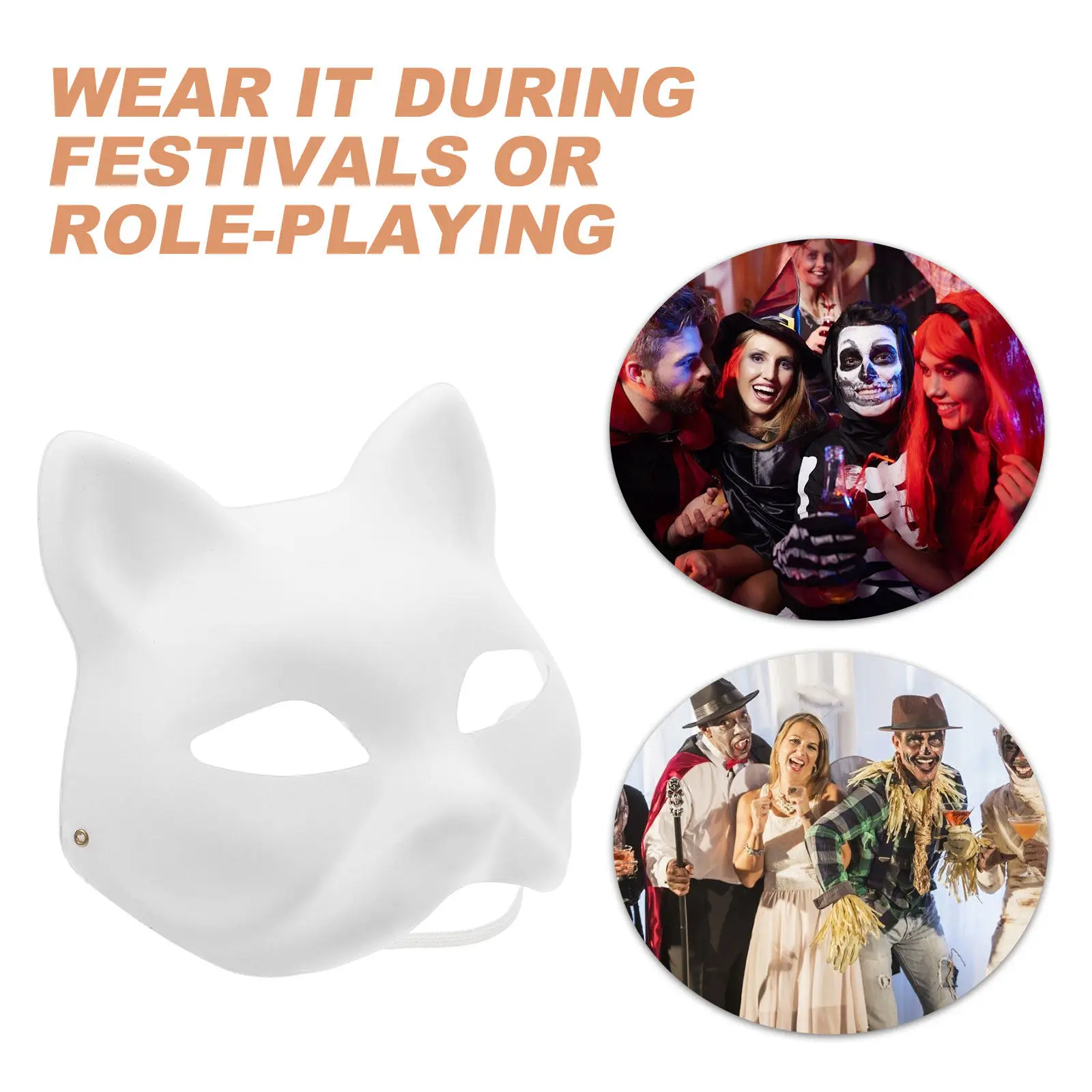 3Pcs Blank Paper DIY Cat Mask White Half Face Paintable Craft Mask for Halloween Cosplay Masquerade Party Adult Kid