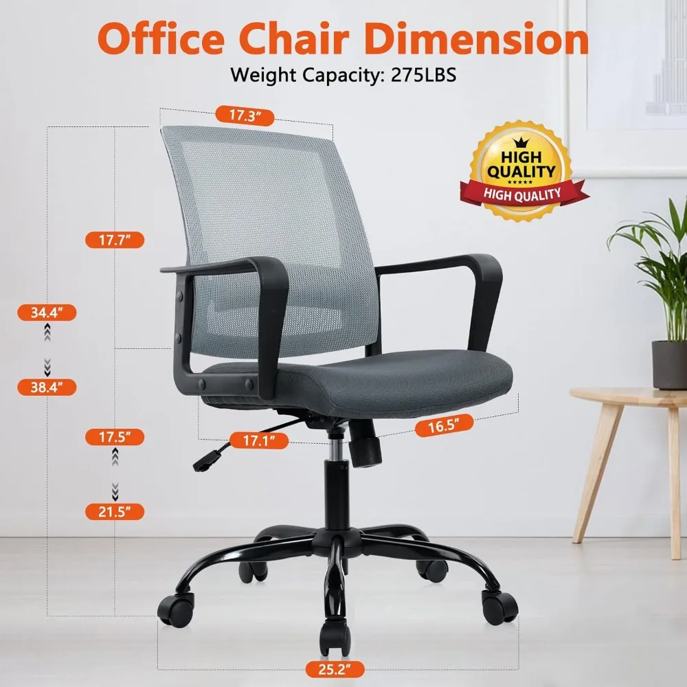 Ergonomic Office Desk Chair - Mesh Office Chair with Adjustable Lumbar Support, Rolling Comfortable Computer Task Chairs