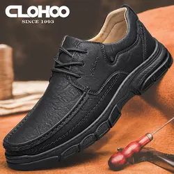 CLOHOO Handmade Shoes Breathable Casual Leather Shoes Men's Loafers Classic Hand Stitched Men's Shoes