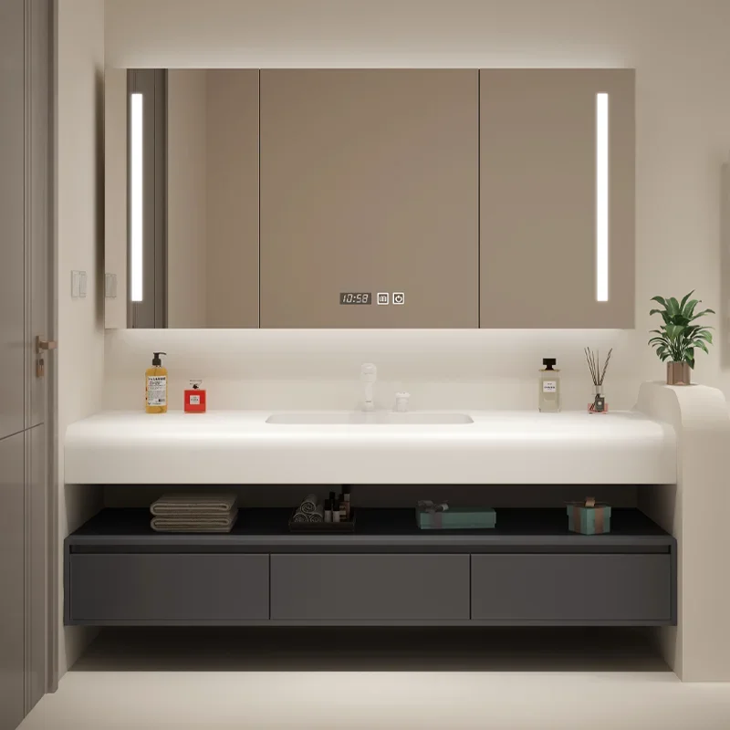 Bathroom Furniture Cream-Colored Imported Corian Integrated Bathroom Vanity Unit with Robot Vacuum Cleaner Washbasin Toilet Sink