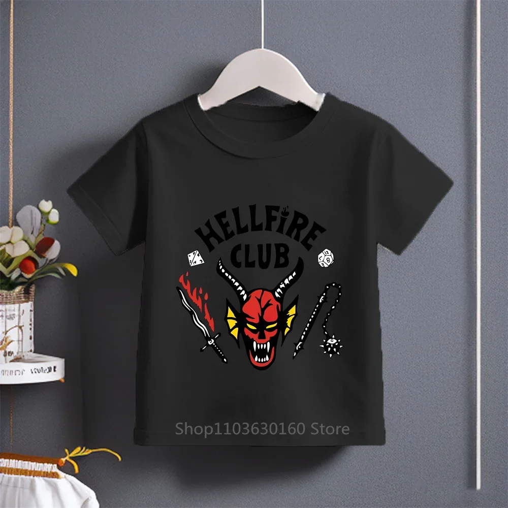 2024 Summer New Cotton Casual Cute Kids Short Sleeve T-shirt with Strange Tales Cartoon Print for Boys Girls Ages 3-14