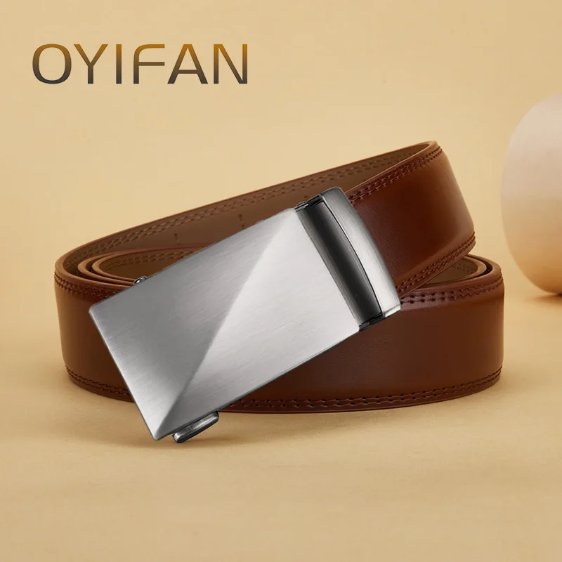 OYIFAN Genuine Leather Belt Genuine Leather Belt Brown Belt Automatic Buckle Trouser Belt Luxury Business Style Male Belt