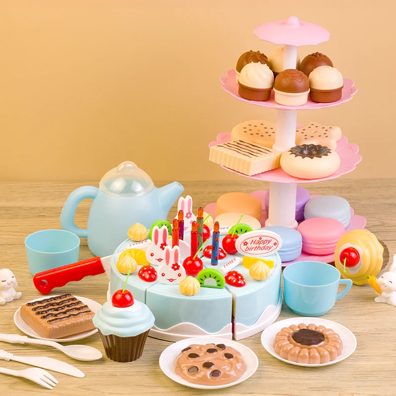Mädchen Spielzeug Kuchen DIY Miniatur Lebensmittel Tee-Set Simulation Pretend Spielen Küche Kid Cut Spiel Bildung Kinder Spielzeug Für 3 Jahre Geburtstag – Detail 3