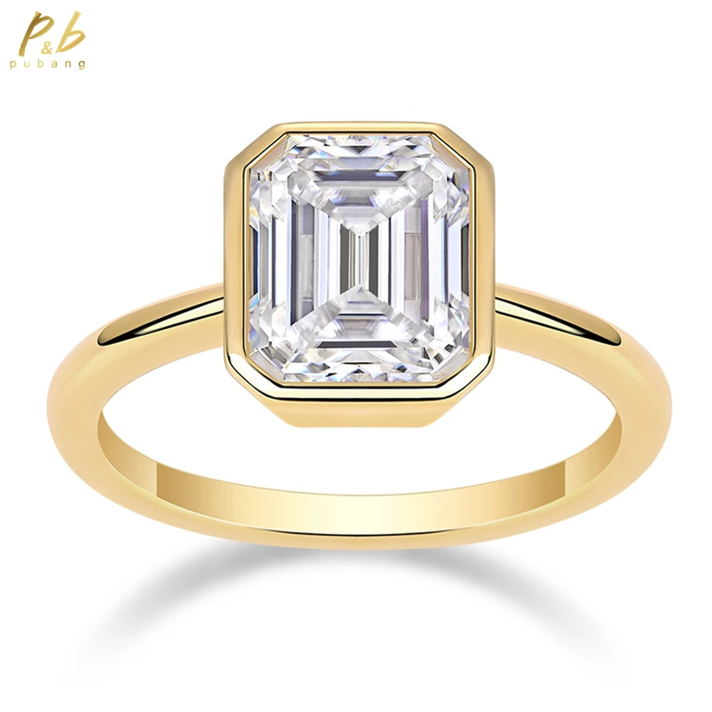 

PuBang Fine Jewelry 925 Sterling Silver 3EX VVS1 D Emerald Cut 7*9 MM Real Moissanite Diamond Ring for Women Engagement Gifts