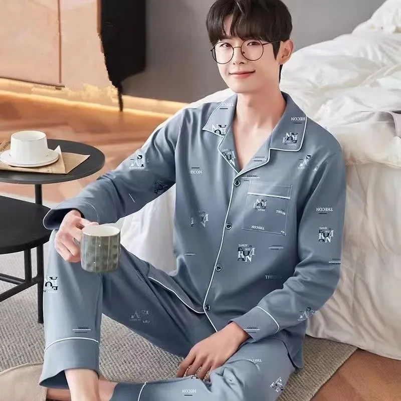 Pajamas Pure cotton Long-sleeved suit Young and middle-aged All cotton Spring autumn winter Autumn loungewear Men's pajamas