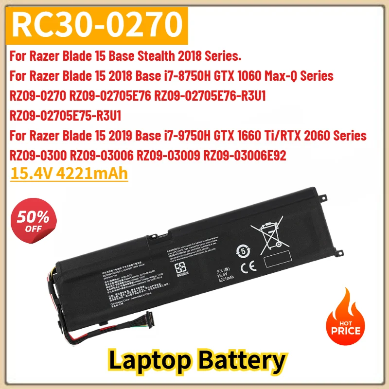 4221mAh High Quality Laptop Battery RC30-0270 for Razer Blade 15 2018 Base i7‑8750H GTX 1060 Max‑Q Series Replacement Battery