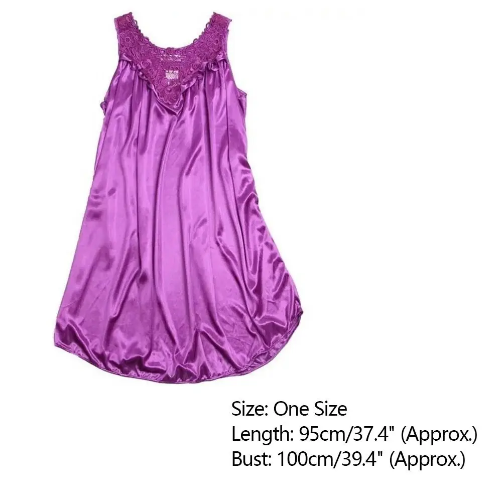 Lady Nightwear Non Shrink Sling Sleepwear Lace Dress Summer Lace Sleeveless Solid Color Homewear