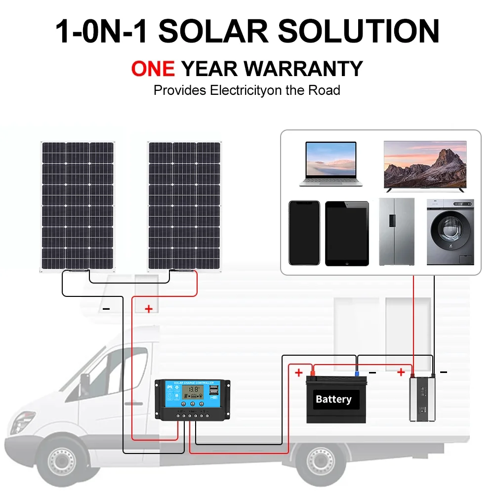 Solar Panel Complete Kit 12V 100W 200W 24V Flexible Photovoltaic 100W Controller Power for Battery Boat Rv Home Camper Camping